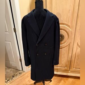 Men's Zara Navy Textured Double-Breasted Coat size L NEW